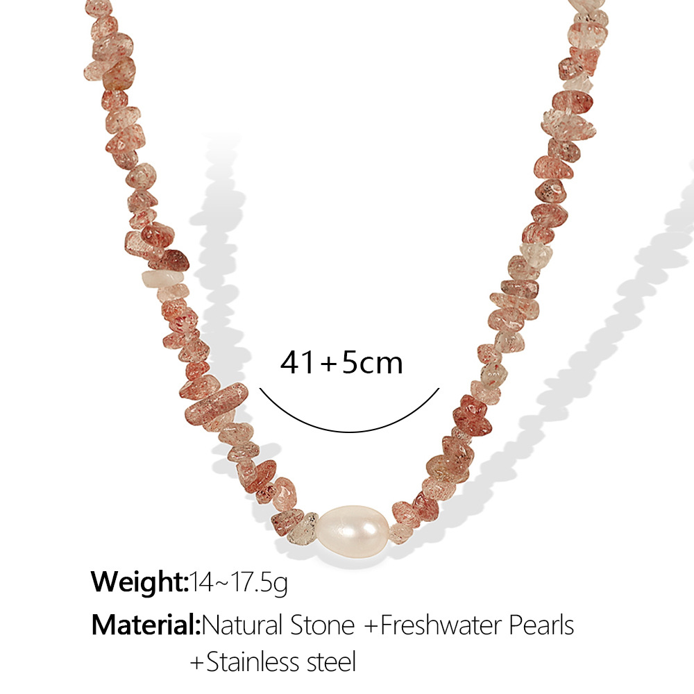 Collar XL230 de Piedra Natural Rosa Oscuro con Detalles Dorados