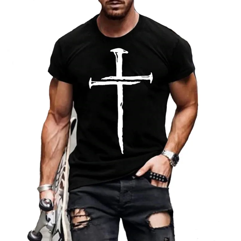 नई शैली सफेद पार ग्राफिक टी शर्ट स्लिम के लिए कार्बनिक कपास यीशु ईसाई Tshirts पुरुषों