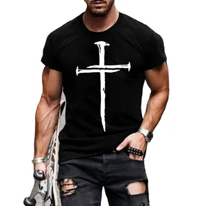 Yeni stil beyaz çapraz grafik T shirt ince organik pamuk İsa hıristiyan tişörtleri erkekler için