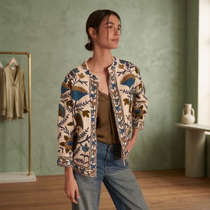 Veste en coton brodée Suzani grande taille, broderie florale, manteau court pour l'automne et l'hiver, pour femmes - Product Image 2