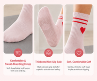 Chaussettes de Pilates antidérapantes à logo personnalisé, motif cœur rose, double bordure rayée rouge, pour femmes, yoga, fitness