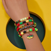 Pulseras del Mes de la Historia Negra de Juneteenth, Set de Pulseras Elásticas de Cuentas de Cerámica Suave, Joyería de Capas con Letras Afroamericanas Afro