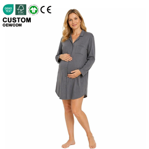 <span class=keywords><strong>Pigiama</strong></span> Ecologico Personalizzato per Donne, Camicia da Notte in Modal Setoso, Scollo a V, Manica Lunga, Comodo Abbigliamento Premaman - Product Image 1