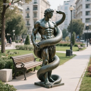Personalizado ciudad jardín público decoración clásico estilo griego grande latón fundido hombre estatua tamaño real serpiente entrelazada hombre bronce escultura - Product Image 3