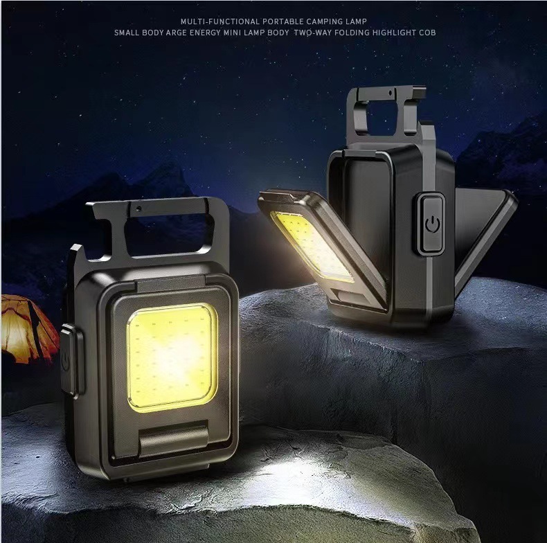 Mini Rechargeable Portable Pocket Cob Work Light Magnetic Inspection Light Opener Keychain Lamp LED Camping Flashlight IP66
