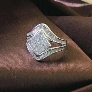 Anillo de Diamantes Jewelspaark, 1.80 Quilates Totales, Color J-K, Corte Brillante Redondo, Baguette, Plata de Ley 925, Anillo de Compromiso y Boda para Mujer - Product Image 2