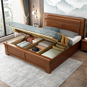 Lit en bois massif usine de prix de gros hôtel appartement chambre à coucher ensemble lit double en bois massif grande taille - Product Image 6