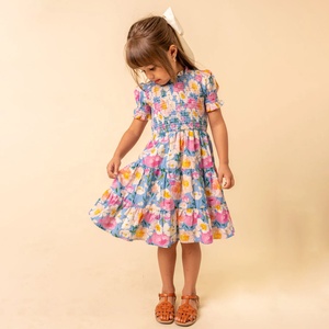 Robe d'été pour les vacances Robe personnalisée à imprimé floral Robe élastique smockée pour maman et moi Tenues assorties pour la famille Polynésienne - Product Image 3