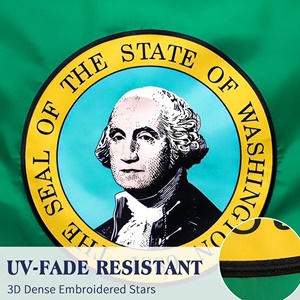 Bandera del estado de Washington, EE. UU., 3x5 pies, bordada y cosida, lona de nailon 210D de alta resistencia, con cabecera de doble costura y ojales de latón. - Product Image 3