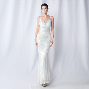Robe de soirée ajustée à bretelles fines, ornée de sequins et de motifs floraux, idéale <span class=keywords><strong>pour</strong></span> les dîners, les soirées annuelles et les mariages - Product Image 3