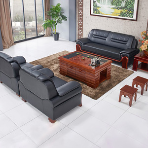 Conjunto de Sofás de Oficina Modernos y Minimalistas, con Estructura de Madera Sólida y Tapicería de Cuero, Duraderos, para Reuniones de Negocios, Recepción, Sala de Estudio, Espacio Comercial - Product Image 3