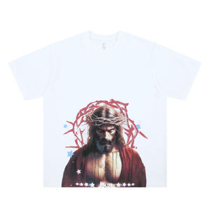 CustomLogo High Quality 100% Cotton Loose Fit Short Sleeve Jesus Portrait Graphic T-Shirt-Exclusive Faith-Inspired Vintage - Product Image 2