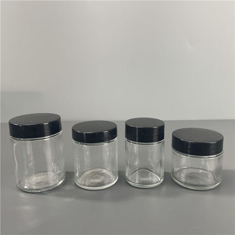 Food canning jar round spice packaging glass jars with black plastic cap
