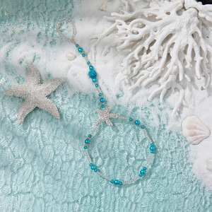 สร้อยข้อเท้ารูปดาวคริสตัลไรน์สโตนเลียนแบบมุกชุบเงินเครื่องประดับปาร์ตี้สตรีโบฮีเมีย - Product Image 3