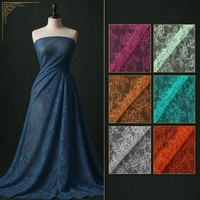 Tissu en dentelle florale Raschel Jacquard ajouré, doux, semi-transparent, drapé, non extensible, léger, pour robe de mariée