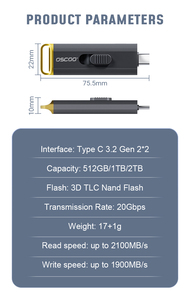 Para OSCOO D8 2100 MB/s USB3.2 Tipo-C <span class=keywords><strong>Flash</strong></span> Drive 512GB 1TB 2TB SSD Pendrive Almacenamiento móvil de plástico para computadora portátil PC Mac - Product Image 4