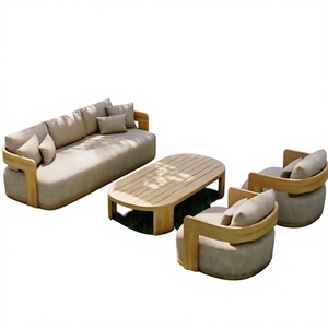 <span class=keywords><strong>Ensemble</strong></span> de salon d'extérieur contemporain en teck, canapé ovale en <span class=keywords><strong>bois</strong></span> massif pour <span class=keywords><strong>balcon</strong></span> et jardin - Product Image 2