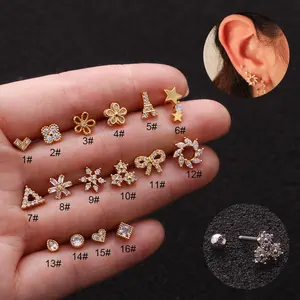 SUNRAIN mahkota klasik bunga kecil Hati baja nirkarat tusuk silang telinga manset Helix Daith Tragus Piercing Hoop jatuh tindik