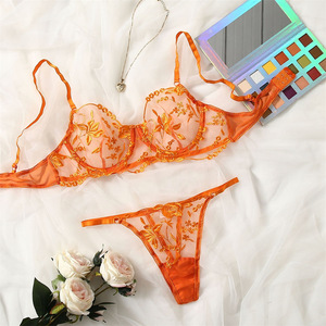 In Stock Hot Sexy Perspective Underwear Flower Embroidery Lingerie Two Sets - Product Image 2
