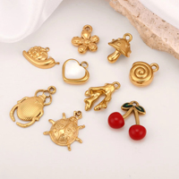 Pendentifs en acier inoxydable plaqué or avec breloques en forme de scarabée, coccinelle, escargot, fleur, cœur, cerise rouge pour la fabrication de bijoux