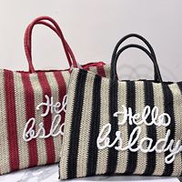 Bolso de Moda de Poliéster con Letra Bordada Hello Lady |   Bolso de hombro para vacaciones de gran capacidad con cierre de cremallera y dos correas |   Playa de Verano