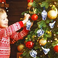 Ornements en porcelaine bleu et blanc pendentifs suspendus ornements d'arbre de Noël en céramique pour Noël