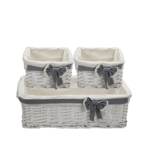 Ensemble de paniers de rangement en osier, 3 pièces, blancs avec doublure grise, pour organiser la chambre et la salle de bain - Product Image 1
