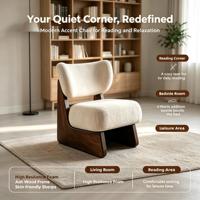 Fauteuil d'appoint moderne une place style Wabi-Sabi avec dossier rembourré en éponge et pieds en bois pour salon, appartement, hôtel, villa