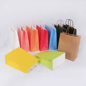 Nouvelle arrivée en stock sac en papier brun dessin animé coloré sac à provisions imprimé personnalisé sacs en papier kraft avec votre propre logo