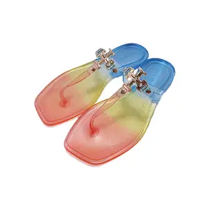 2024 New Herringbone Slippers Women's Sandals Square Head Jelly Women's Slippers