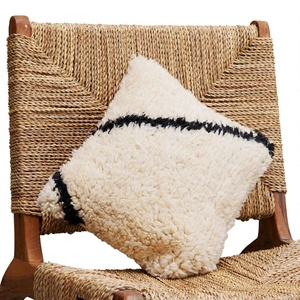 Bohemian Tufted Wool Throw <b>Pillow</b> Square Cream <b>Black</b> Stripe Washable Non-Toxic Polyester Filling Zipper Closure Decorative - Product Image 1