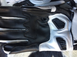 Gants de moto Robertson en cuir véritable respirant compatibles avec les écrans tactiles unisexes pour motocross et course, imperméables, noir et blanc - Product Image 2