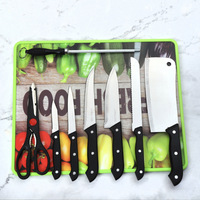 Ensemble de couteaux à fruits, ciseaux et planche à découper en plastique 9-en-1 en acier inoxydable durable pour la cuisine