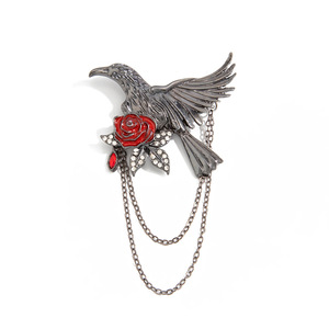 Schmuck: Dunkler Adler, blutbefleckte Rose, diamantbesetzte Brosche, süß und cool im Gothic-Stil - Product Image 5