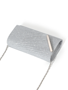 Bolso de Mano Elegante con Diseño de Lujo, Tira Metálica Cuadrada y Pliegues, para Mujer, Brillante, Tipo Sobre, de Alta Calidad, para Bodas y Eventos - Product Image 6