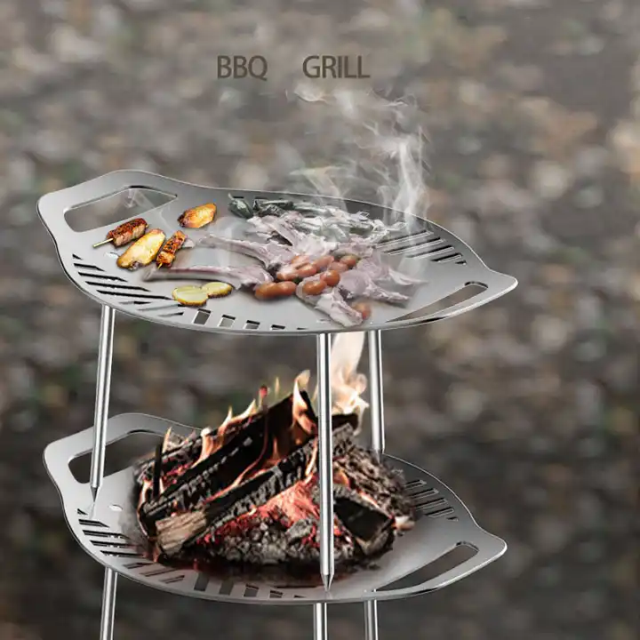 Portable BBQ Frying Plate Foldable Outdoor Camping Cookware Barbecue Grill  Pan