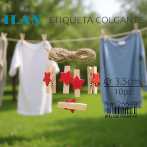 Ilan Molletta in Legno da 3,5 cm con Decorazione a Stella Rossa per Abiti - Product Image 3