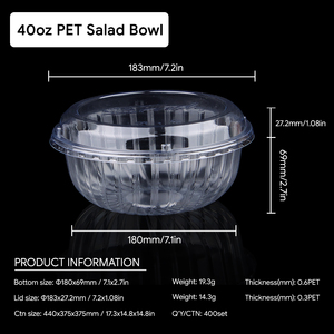 Customizable Logo Disposable Clear PET Salad Bowl Round <strong>Plastic</strong> Box <strong>Food</strong> <strong>Containers</strong> With Lid For Takeaway - Product Image 4