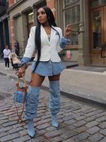 Veste blazer en jean patchwork pour femmes Veste professionnelle décontractée