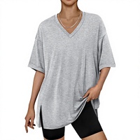T-shirt ample à col en V pour femme grande taille, en tissu respirant et élastique, idéal pour l'entraînement, la gym, les loisirs et la maison