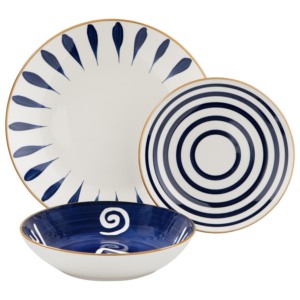 Set di piatti etnici da 18 pezzi, collezione di stoviglie con design blu e bianco per la tavola - Product Image 1