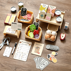 <span class=keywords><strong>Jouet</strong></span> de supermarché miniature éco-responsable Montessori pour enfants, jeu de simulation, jouets d'épicerie, ensemble de magasin d'alimentation en bois - Product Image 4