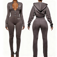 Survêtements de sport personnalisés pour femmes avec logo, pantalon de sport brodé, haut à capuche zippé à manches longues, ensemble deux pièces pour femmes