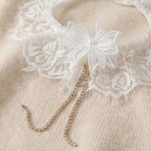 <span class=keywords><strong>Jarretière</strong></span> de <span class=keywords><strong>mariage</strong></span> de luxe en dentelle <span class=keywords><strong>ivoire</strong></span> avec chaîne de strass, pompon, nœud perlé, anneau de jambe de mariée pour la fête nuptiale - Product Image 3