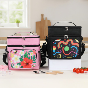 Double Layer Insulated Lunch Bag With Floral Print Large Capacity For Office Workers Portable Cooler Bag - Product Image 2