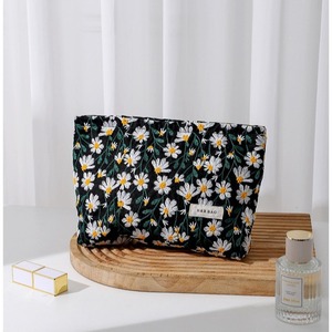Cotton Embroidered Flower Cosmetic Bag Large Capacity <b>Makeup</b> Storage Travel <b>Case</b> With Soft Handle Eco Friendly Design - Product Image 4
