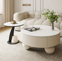 Table basse durable en bois de marbre pour petit salon d'appartement-combinaison de table à thé de luxe crème légère de stockage de conception moderne
