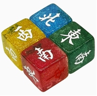 Dés de direction du vent en résine de 24 mm, dés à 6 faces avec paillettes de cristal, dés marqueurs de vent pour le mahjong, accessoires de jeu de mahjong pour jeux de table