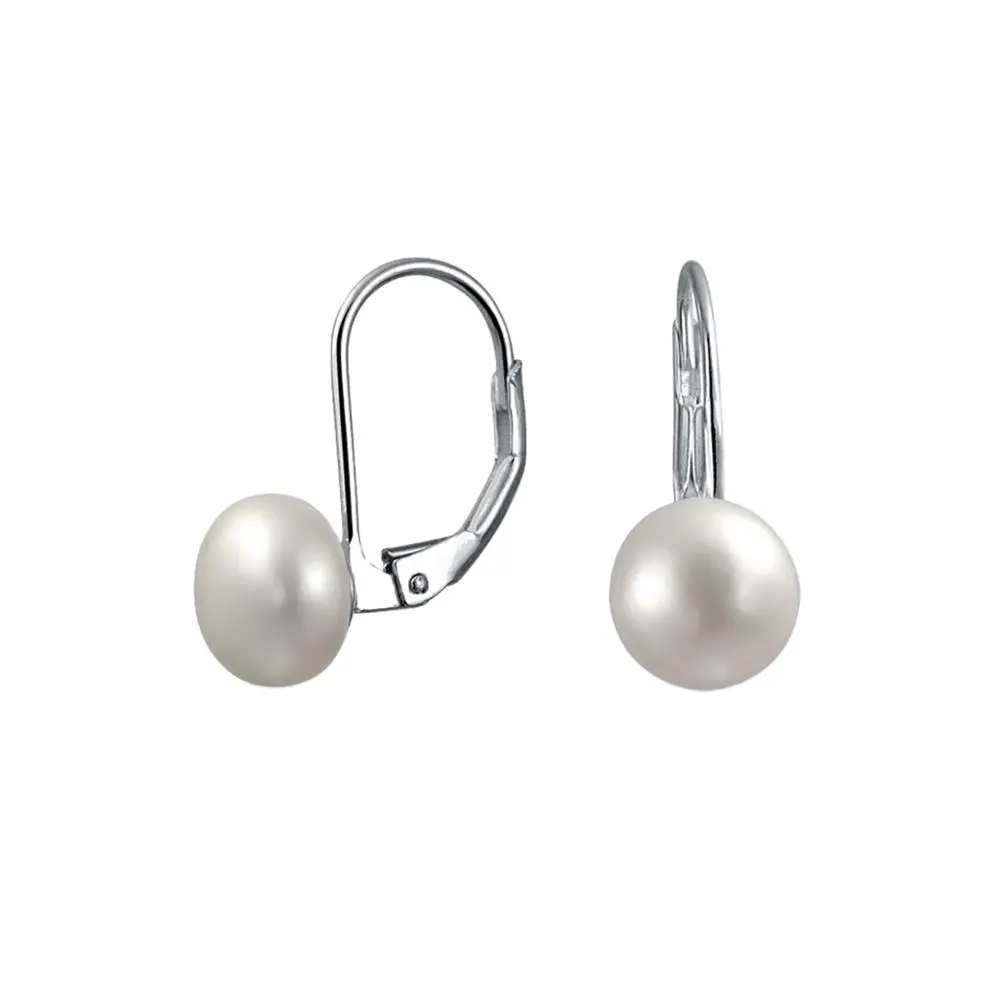 New Arrivals 925 Sterling Silver White Simulated Shell Leverback Freshwater Pearl Dangle Earrings For Women