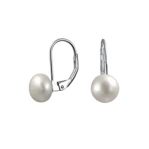 New Arrivals 925 Sterling Silver White Simulated Shell Leverback Freshwater Pearl Dangle Earrings For Women